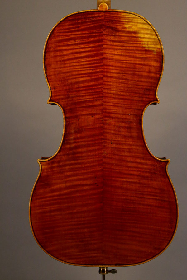 Cello, modelled after a cello by M. Goffriller. Ian McWilliams, 2021. Crawford Instruments